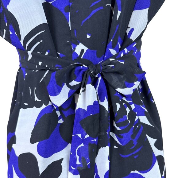 Trulli Women’s Blue Floral Sleeveless A-Line Dress With Ruffled Neckline Sz M - Picture 6 of 9